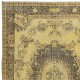 Classic Aubusson Inspired Handmade Turkish Area Rug in Soft Yellow & Brown