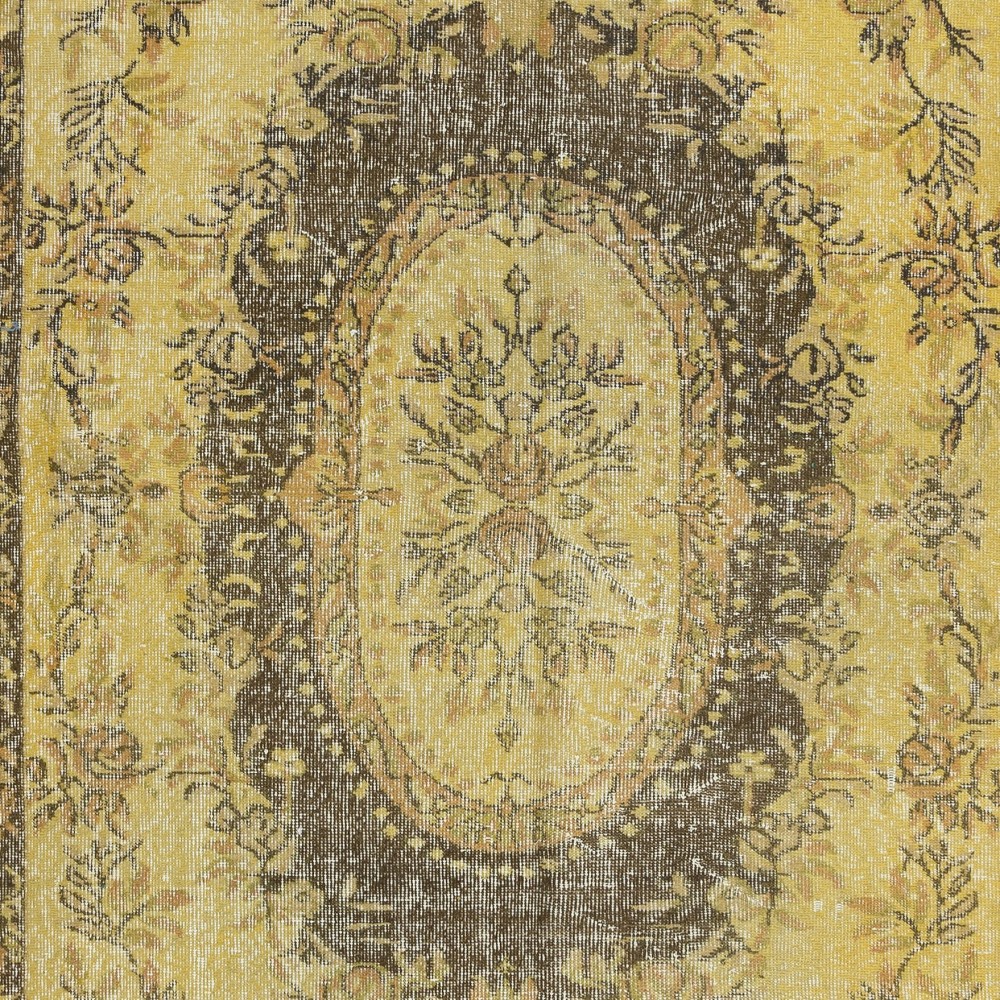 Classic Aubusson Inspired Handmade Turkish Area Rug in Soft Yellow & Brown