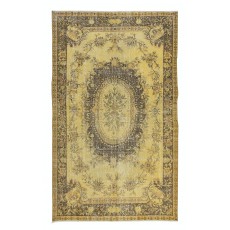 Classic Aubusson Inspired Handmade Turkish Area Rug in Soft Yellow & Brown