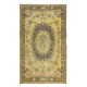 Classic Aubusson Inspired Handmade Turkish Area Rug in Soft Yellow & Brown