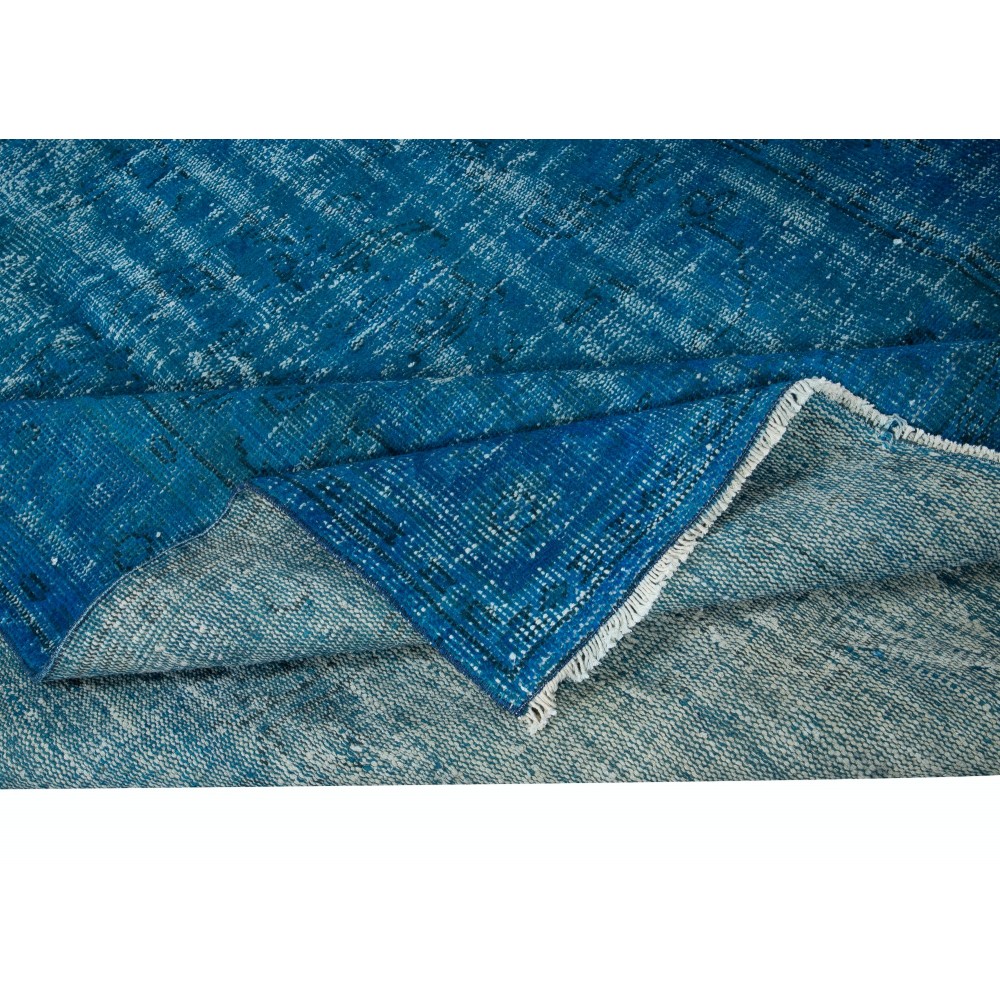 Overdyed Wool Blue Area Rug, Handmade in Turkey, Modern Upcycled Carpet