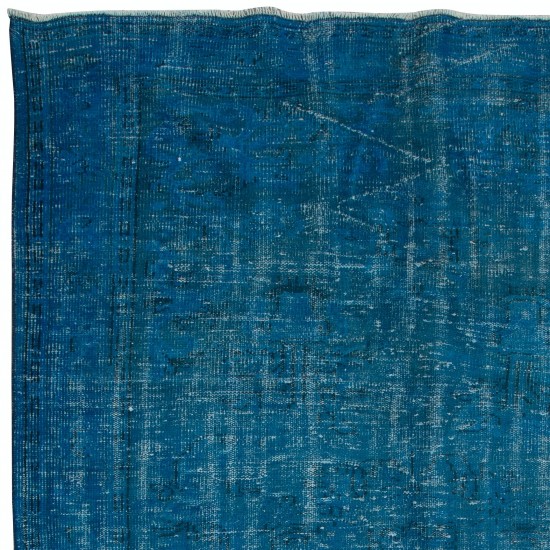 Overdyed Wool Blue Area Rug, Handmade in Turkey, Modern Upcycled Carpet