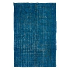 Overdyed Wool Blue Area Rug, Handmade in Turkey, Modern Upcycled Carpet