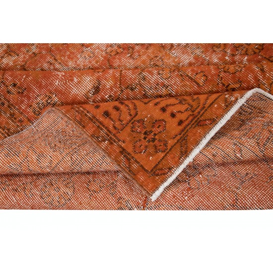 Decorative Handmade Turkish Area Rug in Orange with Shabby Chic Style
