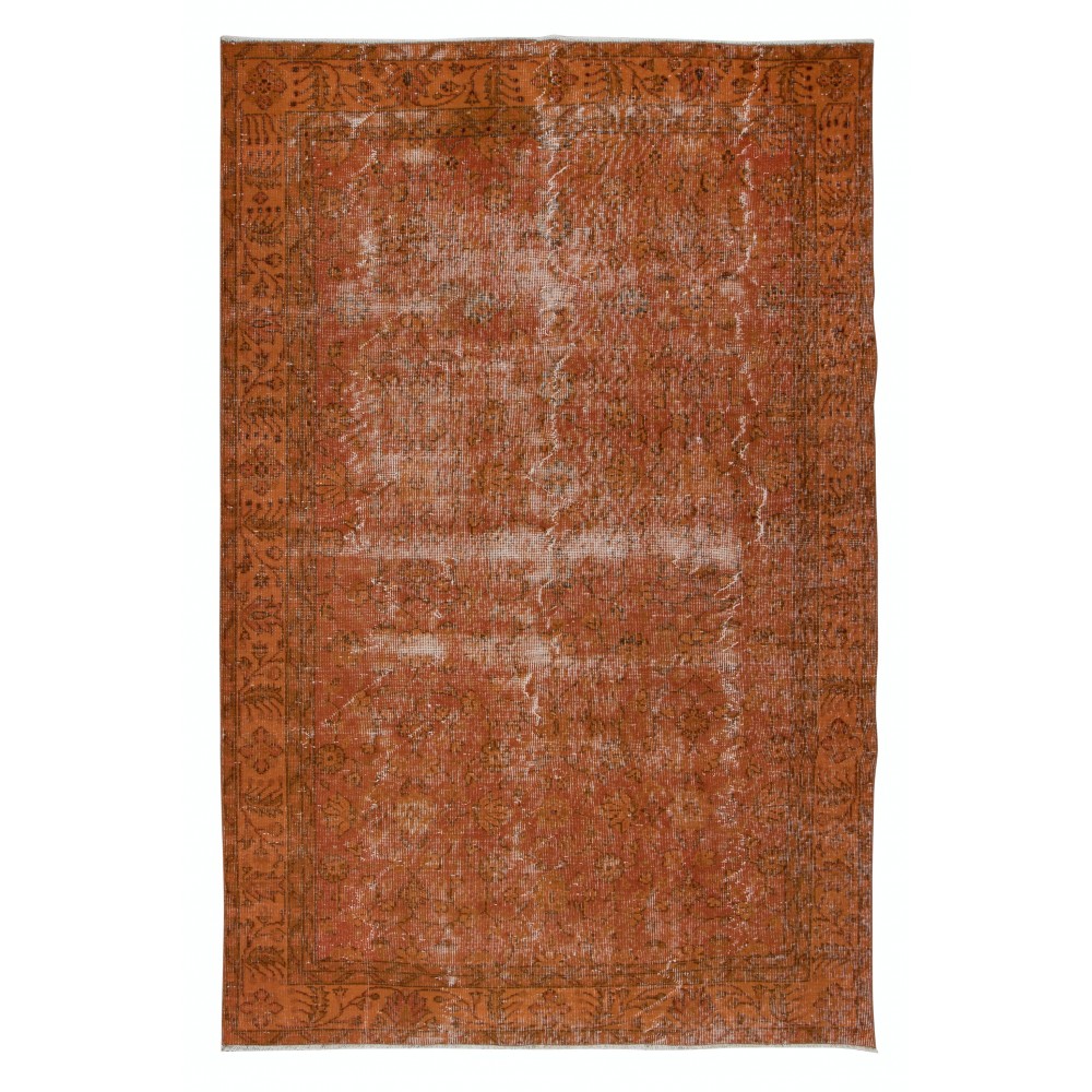 Decorative Handmade Turkish Area Rug in Orange with Shabby Chic Style