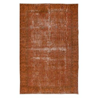 Decorative Handmade Turkish Area Rug in Orange with Shabby Chic Style
