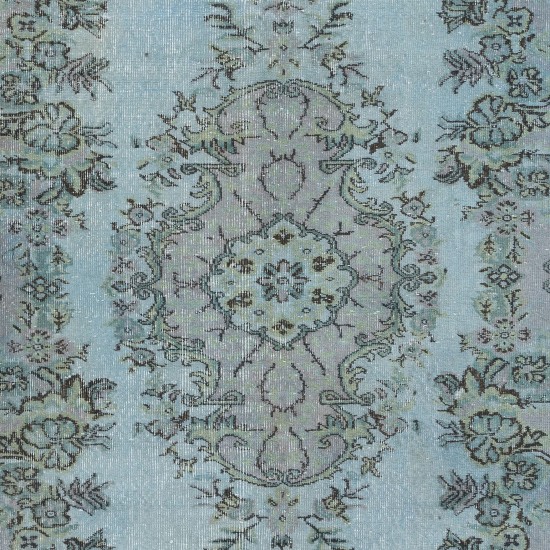 Contemporary Handmade Turkish Wool Area Rug in Baby Blue, Soft Pink & Black Tones