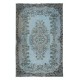 Contemporary Handmade Turkish Wool Area Rug in Baby Blue, Soft Pink & Black Tones