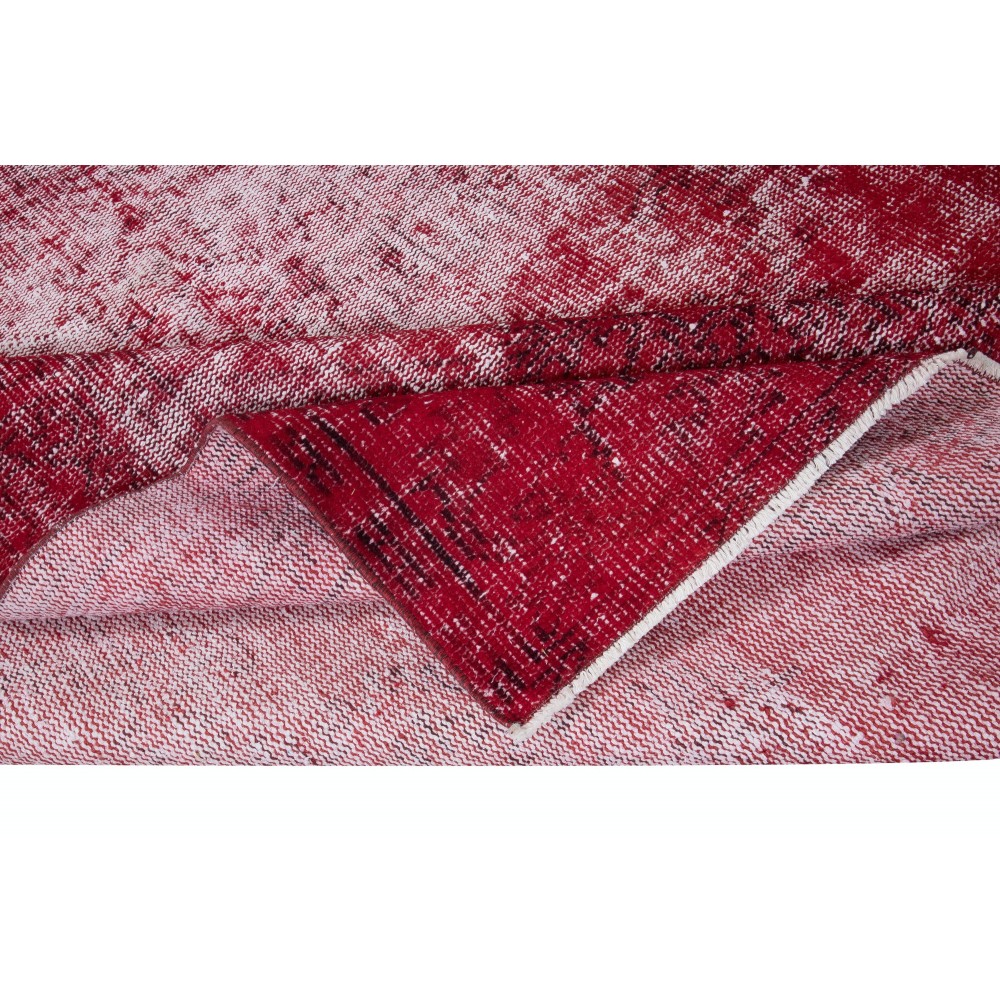 Distressed Turkish Handmade Wool Area Rug in Red, Ideal for Contemporary Interiors