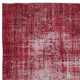 Distressed Turkish Handmade Wool Area Rug in Red, Ideal for Contemporary Interiors