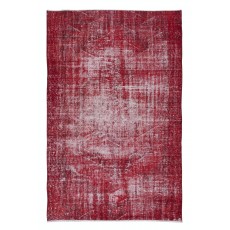 Distressed Turkish Handmade Wool Area Rug in Red, Ideal for Contemporary Interiors