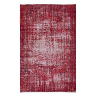 Distressed Turkish Handmade Wool Area Rug in Red, Ideal for Contemporary Interiors