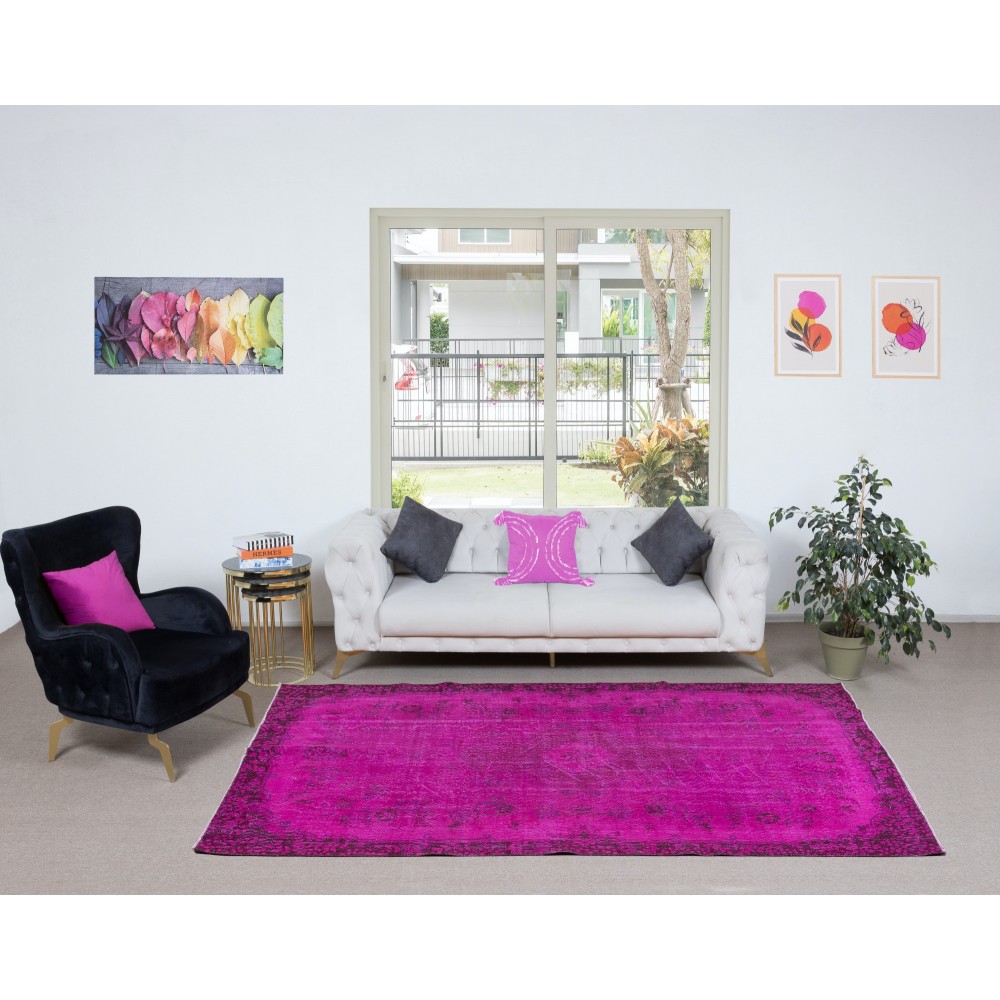Contemporary Handmade Turkish Floral Pattern Area Rug in Soft Pink