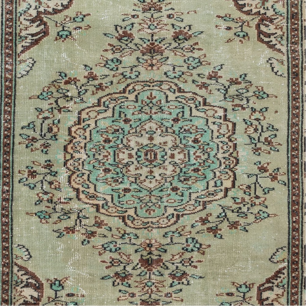 Unique Handmade Turkish Area Rug, Green Modern Wool Carpet