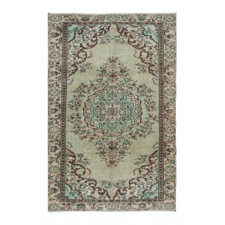 Unique Handmade Turkish Area Rug, Green Modern Wool Carpet