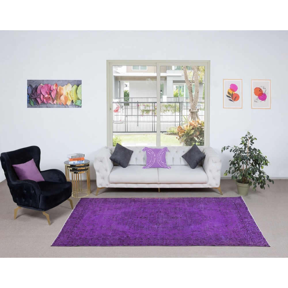 Decorative Area Rug in Purple Color for Modern Interiors, Hand-Knotted in Turkey