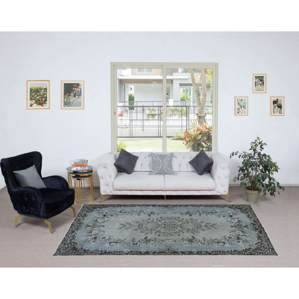 Contemporary Handmade Rug in Light Blue, Sky Blue Anatolian Carpet for Home & Office