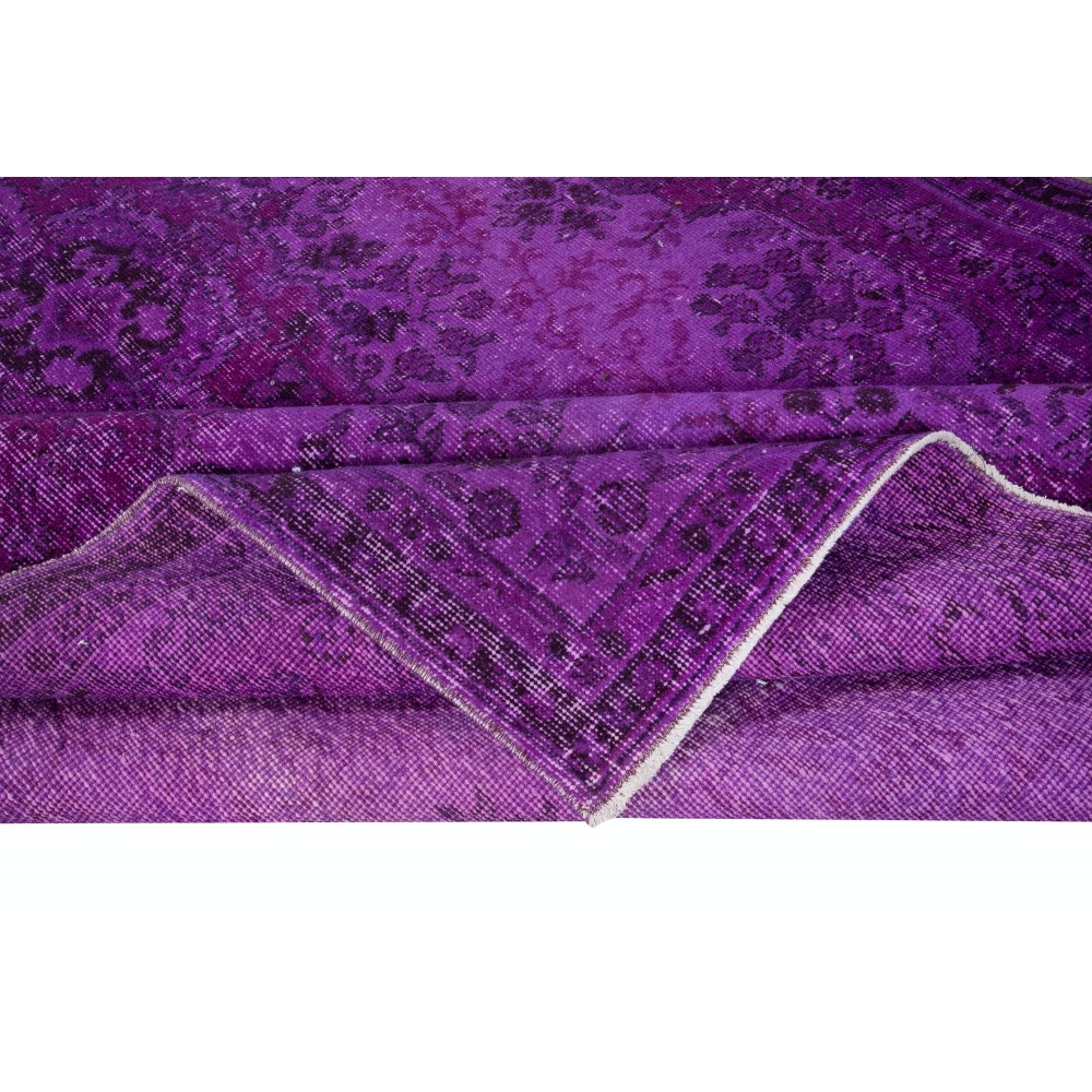 Handmade Turkish Rug in Purple for Bedroom Aesthetic, Modern Living Room Carpet