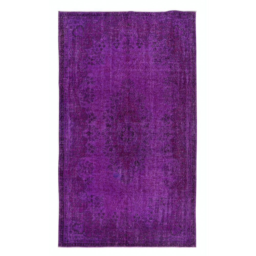 Handmade Turkish Rug in Purple for Bedroom Aesthetic, Modern Living Room Carpet