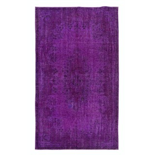 Handmade Turkish Rug in Purple for Bedroom Aesthetic, Modern Living Room Carpet
