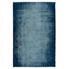 Distressed Handmade Navy Blue Area Rug, Modern Turkish Wool Carpet in Royal Blue