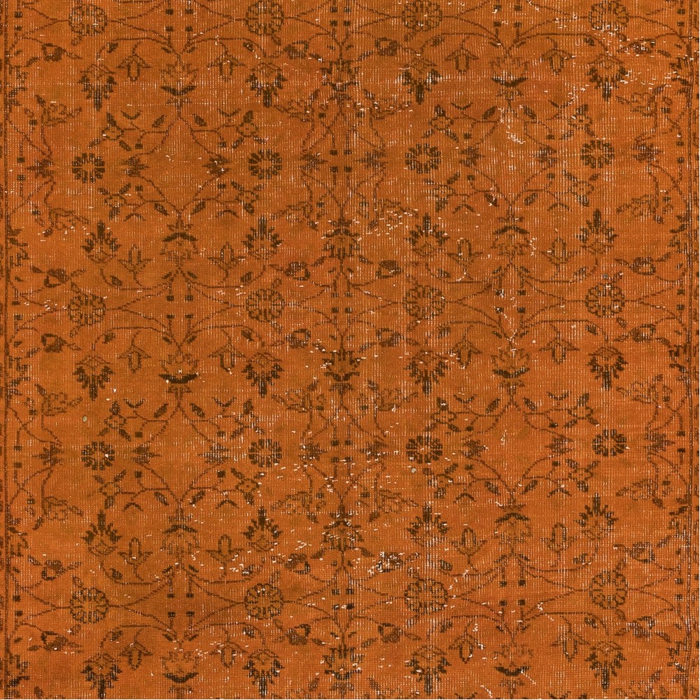 Orange Handmade Turkish Rug with All-Over Botanical Design