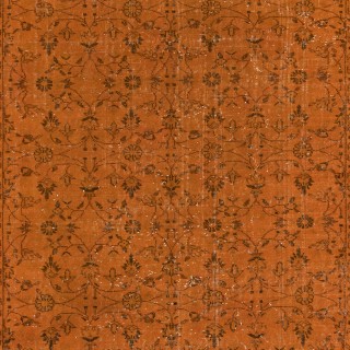 Orange Handmade Turkish Rug with All-Over Botanical Design
