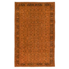 Orange Handmade Turkish Rug with All-Over Botanical Design