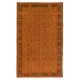 Orange Handmade Turkish Rug with All-Over Botanical Design