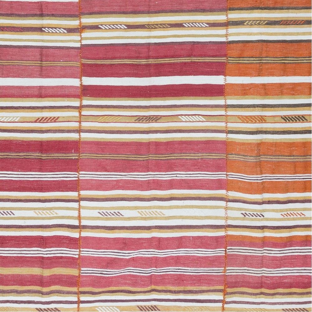 Hand-Woven Anatolian Kilim, Striped Multicolor Rug, Flat-Weave, 100% Wool