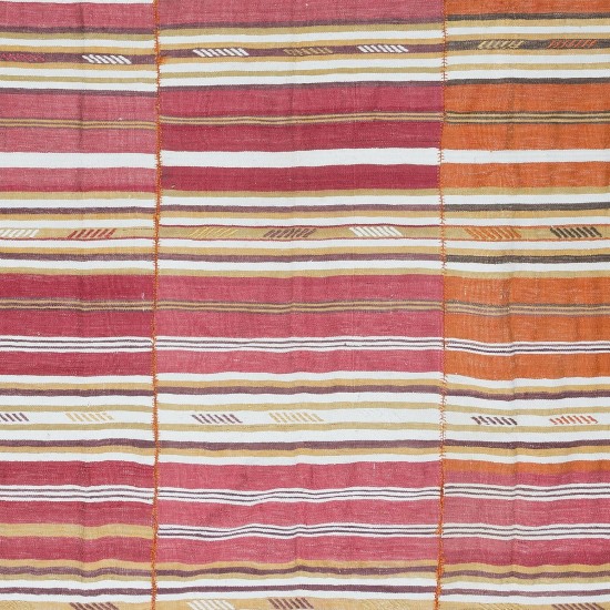 Hand-Woven Anatolian Kilim, Striped Multicolor Rug, Flat-Weave, 100% Wool