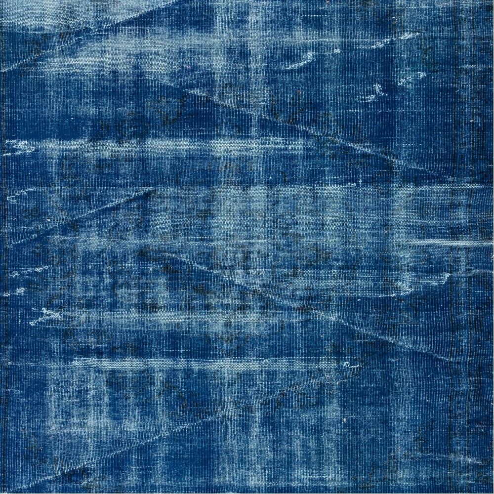 Hand Knotted Blue Area Rug with Shabby Chic Style, Blue Over-Dyed Carpet for Modern Interiors