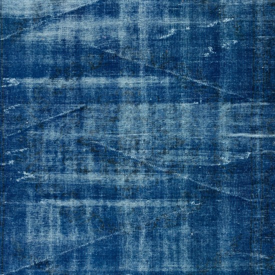 Hand Knotted Blue Area Rug with Shabby Chic Style, Blue Over-Dyed Carpet for Modern Interiors