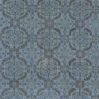 Handmade Flower Design Turkish Area Rug with Solid Border & Light Blue Background Handmade Flower Design Turkish Area Rug with Solid Border & Light Blue Background