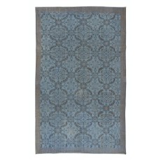 Handmade Flower Design Turkish Area Rug with Solid Border & Light Blue Background