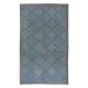 Handmade Flower Design Turkish Area Rug with Solid Border & Light Blue Background