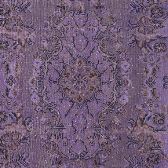 Contemporary Handmade Turkish Rug with Orchid Purple Field and Medallion Design
