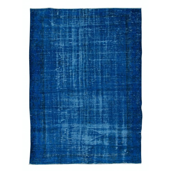 Handmade Turkish Wool Area Rug in Solid Blue 4 Modern Interiors