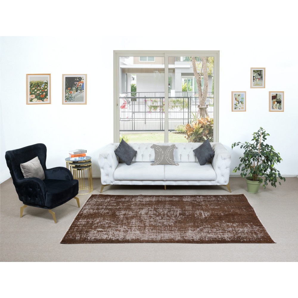 Handmade Carpet with Shabby Chic Style Design, Brown Area Rug