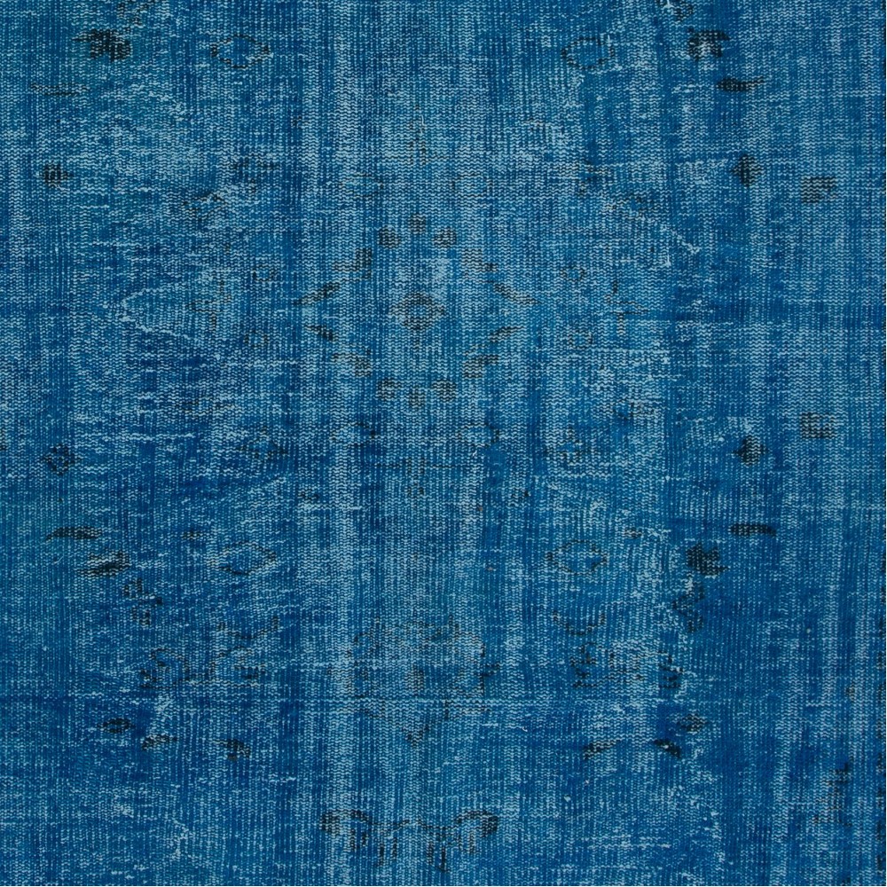Traditional Handmade Rug in Sapphire Blue, Modern Egyptian Blue Redyed Carpet from Turkey