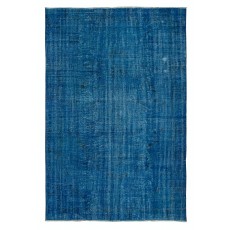 Traditional Handmade Rug in Sapphire Blue, Modern Egyptian Blue Redyed Carpet from Turkey