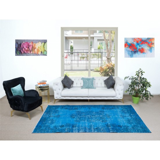 Ocean Blue Handmade Turkish Rug for Living Room, Entrance, Bedroom, Dining Room & Kids Room