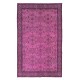 Floral Pattern Handknotted Pink Rug, Modern Turkish Overdyed Carpet