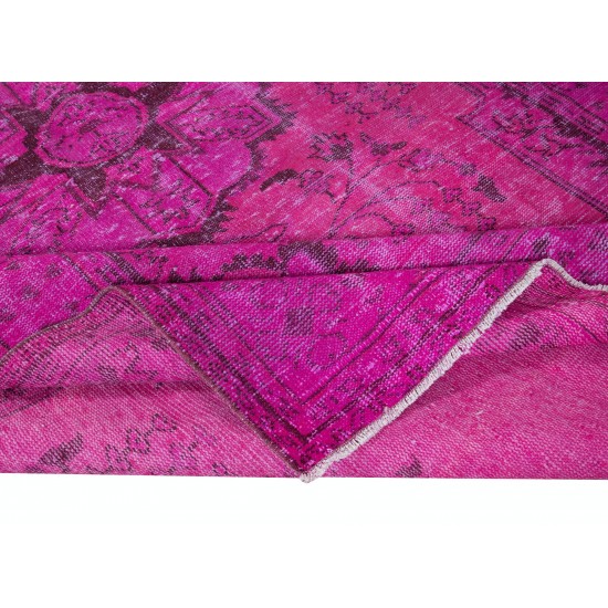 Hand-Made Turkish Area Rug in Pink, Modern Wool and Cotton Carpet