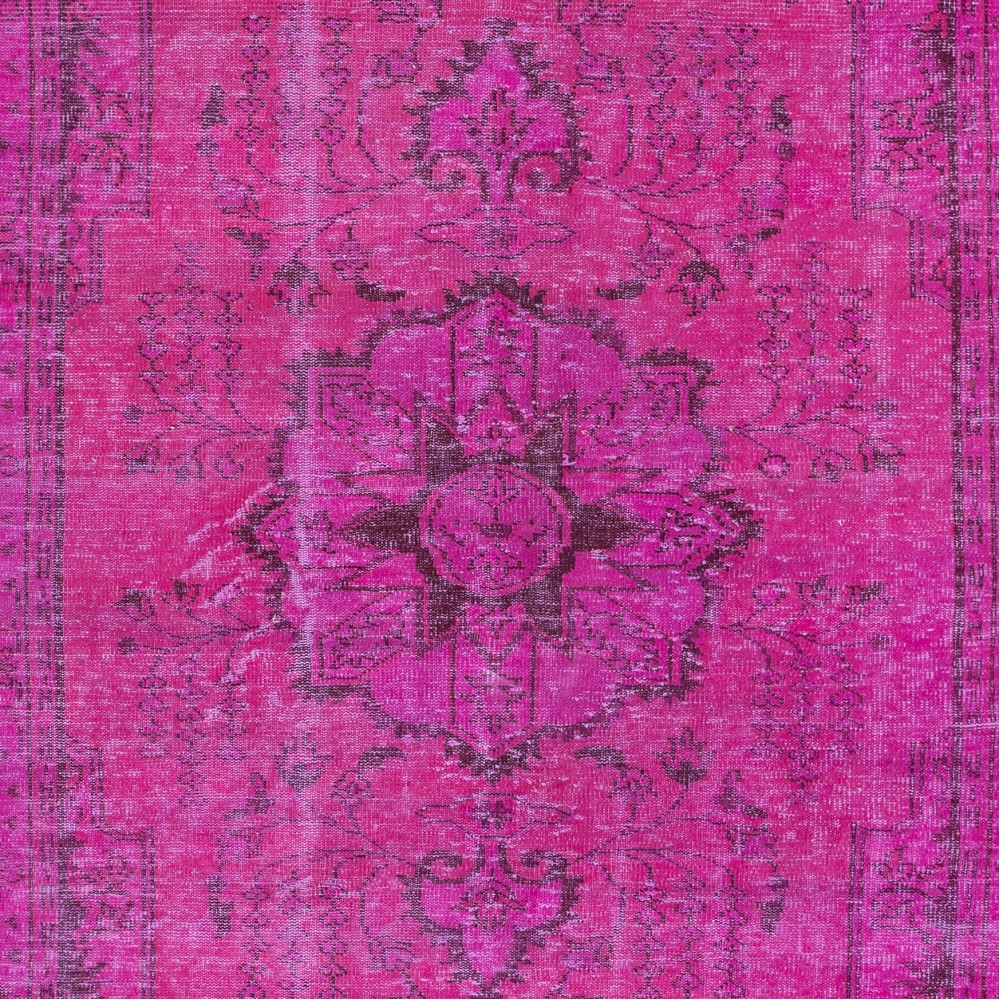 Hand-Made Turkish Area Rug in Pink, Modern Wool and Cotton Carpet