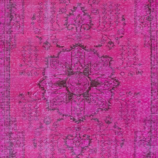 Vintage Handmade Turkish Wool Area Rug redyed in Pink Color for contemporary interiors