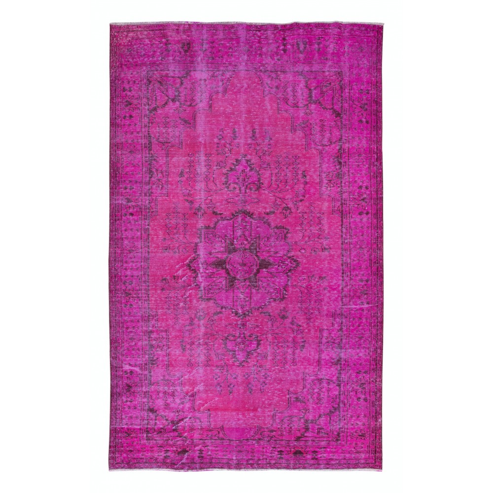 Hand-Made Turkish Area Rug in Pink, Modern Wool and Cotton Carpet