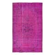 Hand-Made Turkish Area Rug in Pink, Modern Wool and Cotton Carpet