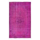 Hand-Made Turkish Area Rug in Pink, Modern Wool and Cotton Carpet