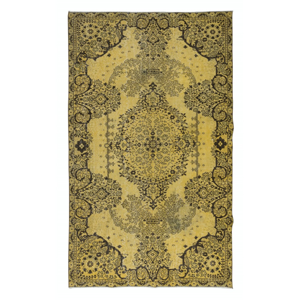 Fantastic Modern Handmade Turkish Rug with Medallion Design & Yellow Field, Art for the Floor